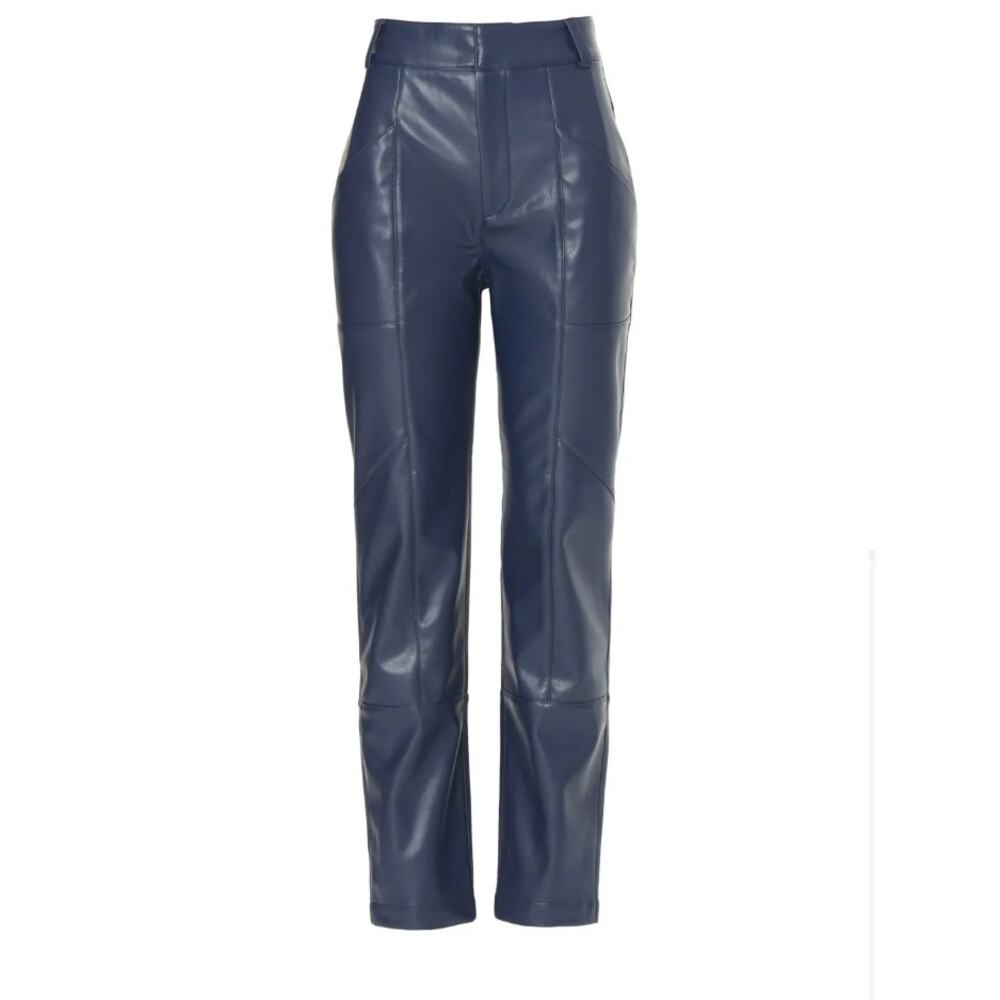 Ronny Kobo Blue Faux Leather Pants SIZE 4 Trouser Tapered Career Designer $305 - Picture 10 of 13